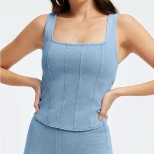 Good American Soft Sculpt Denim Corset Crop Tank